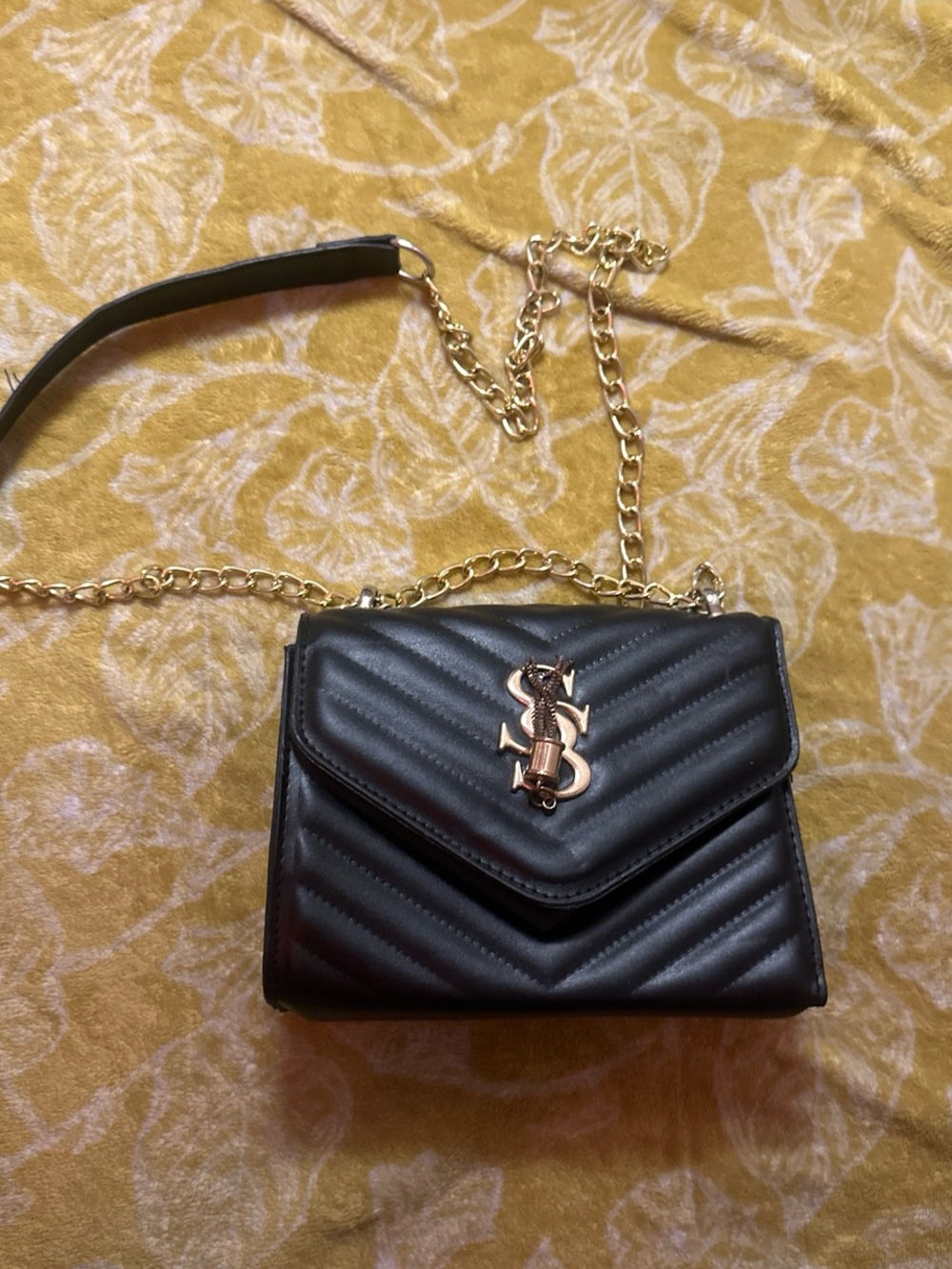 Black Quilted Crossbody Bag with Gold Chain